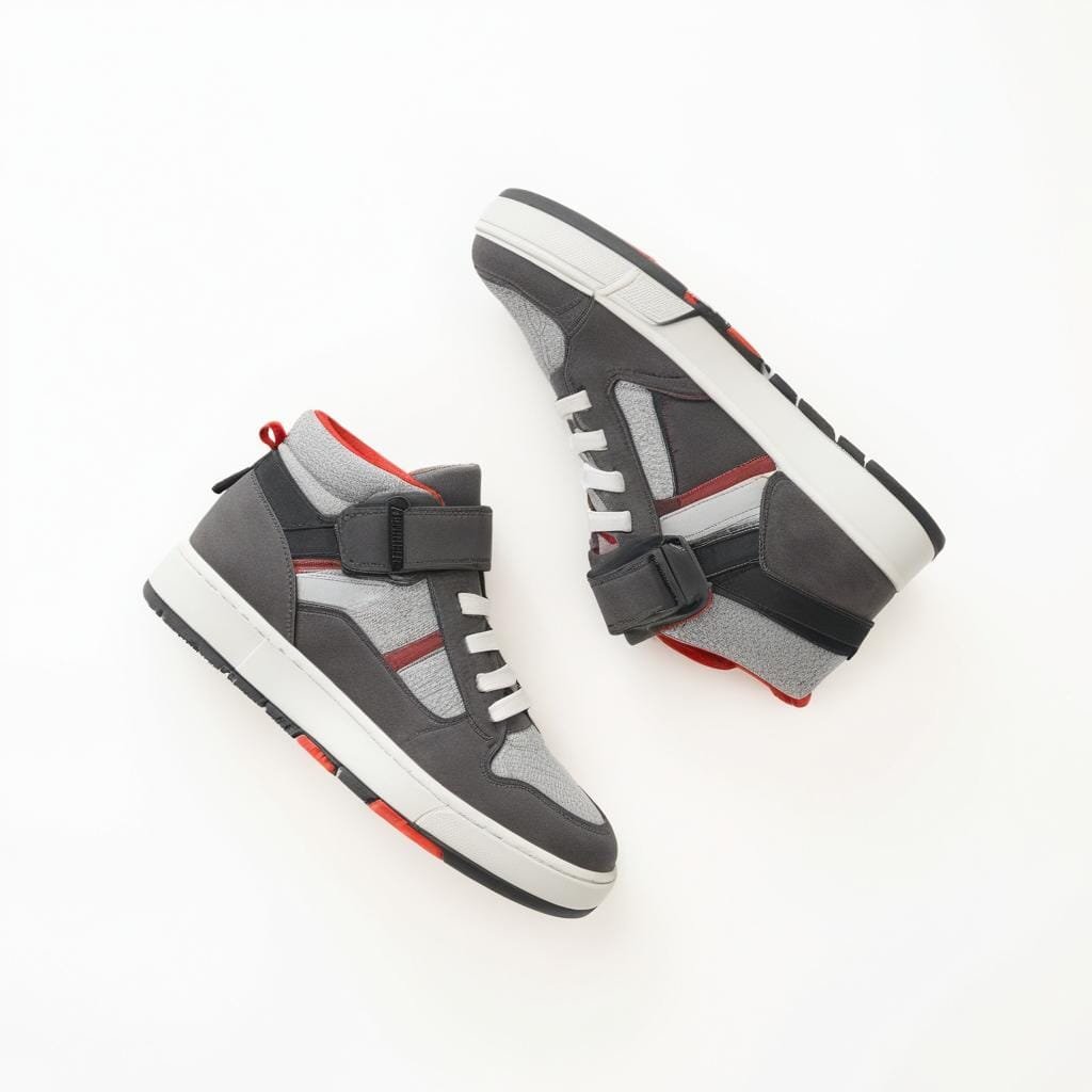 Grey and Red sneakers